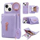 For iPhone 15 Plus VIETAO Ring Holder Wallet PU Phone Case with Lanyard(Purple) - 1