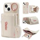 For iPhone 15 Plus VIETAO Ring Holder Wallet PU Phone Case with Lanyard(White) - 1