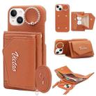 For iPhone 15 VIETAO Ring Holder Wallet PU Phone Case with Lanyard(Brown) - 1