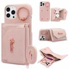 For iPhone 14 Pro Max VIETAO Ring Holder Wallet PU Phone Case with Lanyard(Pink) - 1