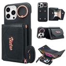 For iPhone 14 Pro Max VIETAO Ring Holder Wallet PU Phone Case with Lanyard(Black) - 1