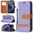 For iPhone 12 mini Color Matching Denim Texture Horizontal Flip Leather Case with Holder & Card Slots & Wallet & Lanyard(Purple) - 1