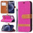 For iPhone 12 mini Color Matching Denim Texture Horizontal Flip Leather Case with Holder & Card Slots & Wallet & Lanyard(Rose Red) - 1