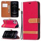 For iPhone 12 / 12 Pro Color Matching Denim Texture Horizontal Flip Leather Case with Holder & Card Slots & Wallet & Lanyard(Red) - 1