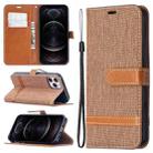 For iPhone 12 / 12 Pro Color Matching Denim Texture Horizontal Flip Leather Case with Holder & Card Slots & Wallet & Lanyard(Brown) - 1