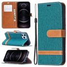 For iPhone 12 / 12 Pro Color Matching Denim Texture Horizontal Flip Leather Case with Holder & Card Slots & Wallet & Lanyard(Green) - 1