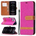 For iPhone 12 / 12 Pro Color Matching Denim Texture Horizontal Flip Leather Case with Holder & Card Slots & Wallet & Lanyard(Rose Red) - 1