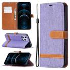 For iPhone 12 Pro Max Color Matching Denim Texture Horizontal Flip Leather Case with Holder & Card Slots & Wallet & Lanyard(Purple) - 1