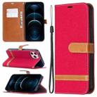 For iPhone 12 Pro Max Color Matching Denim Texture Horizontal Flip Leather Case with Holder & Card Slots & Wallet & Lanyard(Red) - 1