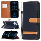 For iPhone 12 Pro Max Color Matching Denim Texture Horizontal Flip Leather Case with Holder & Card Slots & Wallet & Lanyard(Black) - 1