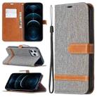 For iPhone 12 Pro Max Color Matching Denim Texture Horizontal Flip Leather Case with Holder & Card Slots & Wallet & Lanyard(Grey) - 1