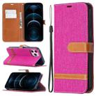 For iPhone 12 Pro Max Color Matching Denim Texture Horizontal Flip Leather Case with Holder & Card Slots & Wallet & Lanyard(Rose Red) - 1