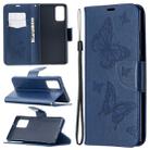 For Samsung Galaxy Note20 Embossing Two Butterflies Pattern Horizontal Flip PU Leather Case with Holder & Card Slot & Wallet & Lanyard(Blue) - 1