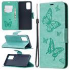 For Samsung Galaxy Note20 Embossing Two Butterflies Pattern Horizontal Flip PU Leather Case with Holder & Card Slot & Wallet & Lanyard(Green) - 1