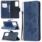 For Samsung Galaxy Note20 Ultra Embossing Two Butterflies Pattern Horizontal Flip PU Leather Case with Holder & Card Slot & Wallet & Lanyard(Blue) - 1