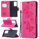 For Samsung Galaxy Note20 Ultra Embossing Two Butterflies Pattern Horizontal Flip PU Leather Case with Holder & Card Slot & Wallet & Lanyard(Rose Red) - 1