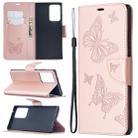 For Samsung Galaxy Note20 Ultra Embossing Two Butterflies Pattern Horizontal Flip PU Leather Case with Holder & Card Slot & Wallet & Lanyard(Rose Gold) - 1