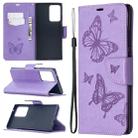 For Samsung Galaxy Note20 Ultra Embossing Two Butterflies Pattern Horizontal Flip PU Leather Case with Holder & Card Slot & Wallet & Lanyard(Purple) - 1