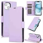 For iPhone 14 Plus Side Buckle RFID Anti-theft Leather Phone Case(Light Purple) - 1