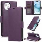 For iPhone 15 Side Buckle RFID Anti-theft Leather Phone Case(Dark Purple) - 1