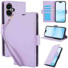 For iPhone 16 Plus Side Buckle RFID Anti-theft Leather Phone Case(Light Purple) - 1