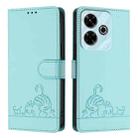 For Redmi 13 4G Cat Rat Embossed Pattern RFID Leather Phone Case with Lanyard(Mint Green) - 2