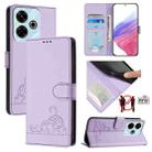 For Redmi 13 4G Cat Rat Embossed Pattern RFID Leather Phone Case with Lanyard(Purple) - 1