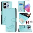 For Redmi Note 14 5G Cat Rat Embossed Pattern RFID Leather Phone Case with Lanyard(Mint Green) - 1