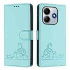 For Redmi Note 14 5G Cat Rat Embossed Pattern RFID Leather Phone Case with Lanyard(Mint Green) - 2