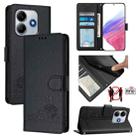 For Redmi Note 14 5G Cat Rat Embossed Pattern RFID Leather Phone Case with Lanyard(Black) - 1