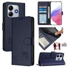 For Redmi Note 14 5G Cat Rat Embossed Pattern RFID Leather Phone Case with Lanyard(Blue) - 1