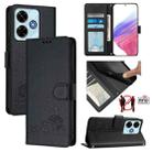 For Redmi 13x 4G / 13 4G Global Cat Rat Embossed Pattern RFID Leather Phone Case with Lanyard(Black) - 1