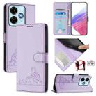 For Redmi 13x 4G / 13 4G Global Cat Rat Embossed Pattern RFID Leather Phone Case with Lanyard(Purple) - 1