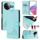 For Redmi K80 / K80 Pro Cat Rat Embossed Pattern RFID Leather Phone Case with Lanyard(Mint Green) - 1