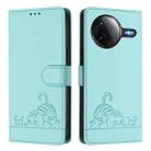 For Redmi K80 / K80 Pro Cat Rat Embossed Pattern RFID Leather Phone Case with Lanyard(Mint Green) - 2