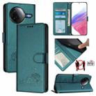 For Redmi K80 / K80 Pro Cat Rat Embossed Pattern RFID Leather Phone Case with Lanyard(Peacock Green) - 1