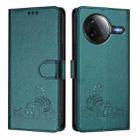 For Redmi K80 / K80 Pro Cat Rat Embossed Pattern RFID Leather Phone Case with Lanyard(Peacock Green) - 2
