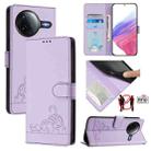 For Redmi K80 / K80 Pro Cat Rat Embossed Pattern RFID Leather Phone Case with Lanyard(Purple) - 1