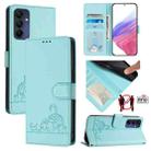 For Samsung Galaxy A16 5G Cat Rat Embossed Pattern RFID Leather Phone Case with Lanyard(Mint Green) - 1