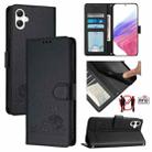 For Samsung Galaxy A06 4G Cat Rat Embossed Pattern RFID Leather Phone Case with Lanyard(Black) - 1