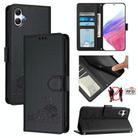 For Samsung Galaxy A06 5G Cat Rat Embossed Pattern RFID Leather Phone Case with Lanyard(Black) - 1