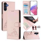 For Samsung Galaxy A17 5G Cat Rat Embossed Pattern RFID Leather Phone Case with Lanyard(Pink) - 1