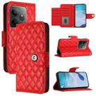 For Realme GT 6 5G Global Rhombic Texture Flip Leather Phone Case with Lanyard(Red) - 1