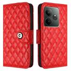 For Realme GT 6 5G Global Rhombic Texture Flip Leather Phone Case with Lanyard(Red) - 2