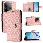 For Realme GT 6T 5G Global Rhombic Texture Flip Leather Phone Case with Lanyard(Coral Pink) - 1