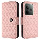 For Realme GT 6T 5G Global Rhombic Texture Flip Leather Phone Case with Lanyard(Coral Pink) - 2