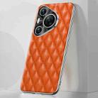 For Huawei Pura 70 Silver Edge Rhombic Texture PU Leather Phone Case(Orange) - 1