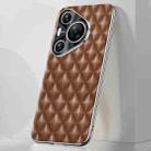 For Huawei Pura 70 Silver Edge Rhombic Texture PU Leather Phone Case(Brown) - 1