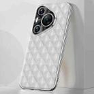 For Huawei Pura 70 Silver Edge Rhombic Texture PU Leather Phone Case(White) - 1