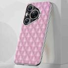 For Huawei Pura 70 Pro / 70 Pro+ Silver Edge Rhombic Texture PU Leather Phone Case(Pink) - 1